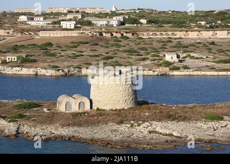 Abend im Hafen von Menorca, Balearen, Mittelmeer Stockfoto