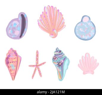 Vector Sammlung von Muscheln und Korallen in Aquarell gemalt. Sommer-Illustration. Stock Vektor