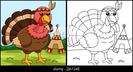 Thanksgiving Türkei Indischer Kopfschmuck Illustration Stock Vektor