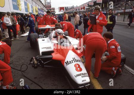 Niki Lauda beim Grand Prix von Belgien 1982 Stockfoto