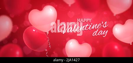 Valentinstag Herzen horizontale Komposition mit realistischen Bildern von Ballons Verschwommene Herzen und bearbeitbare Vektorgrafik mit kunstvollem Text Stock Vektor
