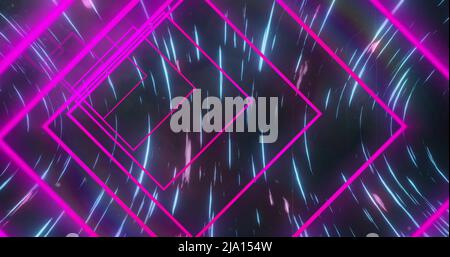 Bild von neon-lila Quadraten auf schwarzem Hintergrund mit beweglichen Lichtern