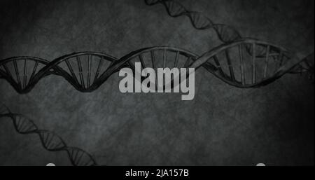 Abbildung des Makros der sich drehenden grauen 3D dna-Stränge Stockfoto