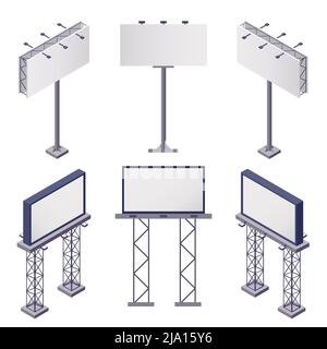 Werbekonstruktionen isometrische Symbole mit rechteckigen leeren Billboards auf weißem Hintergrund 3d isoliert Vektor-Illustration gesetzt Stock Vektor