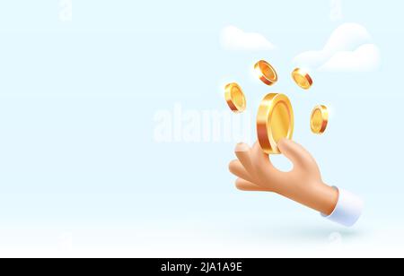 Hand hält ein Münzsymbol, Bannerbotschaft. Vektorgrafik Stock Vektor