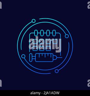 Symbol für die Zeile „Impfplan“ mit einem Impfstoff Stock Vektor