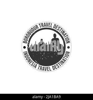Grunge Gummistempel mit dem Text Borobudur travel Destination in der Marke geschrieben. Zeit zum Reisen. Silhouette borobudur Tempel indonesien histori Stock Vektor