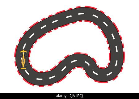Autorennen leere Straße, Kurve Track Draufsicht in Cartoon-Stil isoliert auf weißem Hintergrund. Sportformel-Karte. . Vektorgrafik Stock Vektor