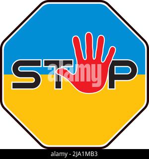 Stop-Zeichen in ukrainischen Flaggen Farben. Vektorgrafik Stock Vektor
