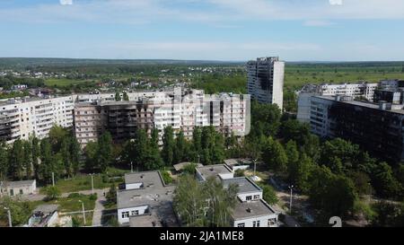 Die Situation in der Stadt Charkiw, Ukraine, nach dem russischen Raketenbeschuss, während der russischen Invasion, als Russland die Ukraine am 24. Februar einmarschierte, pictu Stockfoto