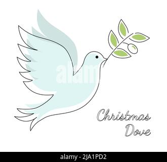 Weihnachtstaube Pigeone in festlichen Farben Frohe Weihnachten und Happy New Year Folk Art Web Banner Vogel Illustration Frieden Taube mit Zweig. Frohe Christus Stock Vektor