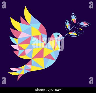 Weihnachtstaube Pigeone in festlichen Farben Frohe Weihnachten und Happy New Year Folk Art Web Banner Vogel Illustration Frieden Taube mit Zweig. Frohe Christus Stock Vektor