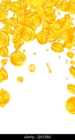 Bitcoin, Internet-Währung Münzen fallen. Schöne verstreute BTC-Münzen. Kryptowährung, digitales Geld. Kreativer Jackpot, Reichtum oder Erfolgskonzept. Vektorgrafik. Stock Vektor