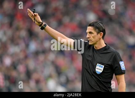 Schiedsrichter Deniz Aytekin, Geste, Geste, Allianz Arena, München, Bayern, Deutschland Stockfoto