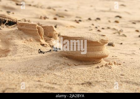Natürliche Wind- und Sandskulpturen in der ostsee und im Golf von riga in Lettland. Stockfoto