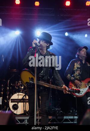 London, England, 26.. Mai 2022, Carl Barât, Gary Powell, Anthony Rossomando & Jamie Reynolds gehen auf die Bühne, um 16 Jahre seit dem Originalalbum Nigel R Glasgow/Alamy Live News zu chamotieren Stockfoto