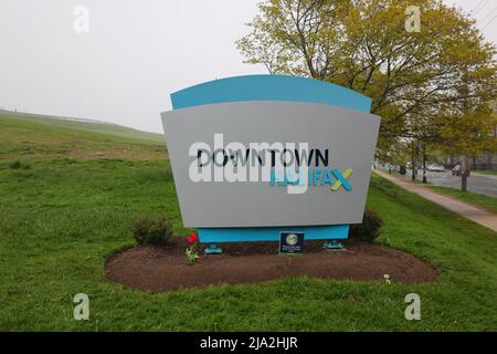 Halifax Downtown Begrüßungsschild. Halifax ist die Hauptstadt von Nova Scotia und die größte Stadt und Gemeinde in der maritimen Provinz Kanada Stockfoto