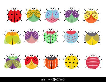 Set von bunten Insekten. Wanzen und Marienkäfer. Stock Vektor