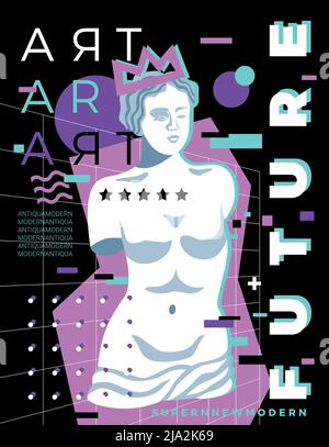 Antike Statuen Poster mit Pop-Art-Stil Bild der venus Skulptur bearbeitbaren Text und geometrische Figuren Vektor-Illustration Stock Vektor