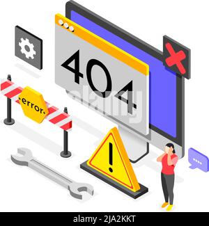 Fehlerfarbige isometrische Zusammensetzung kennzeichnet Werkzeuge und Materialien zur Lösung von Problemen und Fehlern auf der Vektordarstellung des Computers Stock Vektor