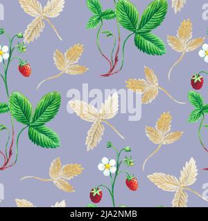 Aquarell-Nahtloses Muster mit Walderdbeeren. Stockfoto