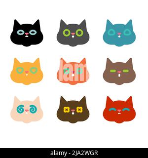Katzengesichter eingestellt. Katzen haben ein anderes Gesicht. Vektorgrafik Stock Vektor
