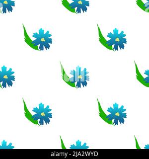 Schöne blaue Blume mit Blättern isoliert auf weißem Hintergrund ist in Nahtloses Muster - Vektor-Illustration Stock Vektor