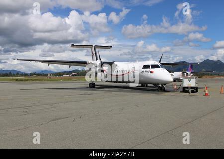 Ein Bombardier Dash 8 (DHC-8) Q402 (Reg: P2-ANL) von AirLink PNG, einem Inlandsbetreiber in Papua-Neuguinea, am Flughafen Kagamuga in Mt Hagen Stockfoto