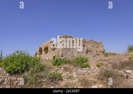 Überreste von Gebäuden, die Ruinen von Devlet Agora in Side, Türkei Stockfoto