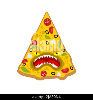 Pizza-Monster. Schreckliches Fast Food. Wütendes Essen. Vektorgrafik Stock Vektor