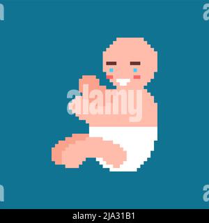 Kleines Baby Pixel Art. 8 Bit kleines Kind. Pixelierte kleine Kinder Vektor-Illustration Stock Vektor