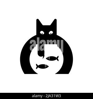 Katze und Aquarium. Katzen beobachten Fische im Aquarium. Vektorgrafik Stock Vektor