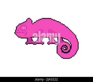 Chamäleon Pixel Art. 8 Bit Cartoon Reptile Icon. Pixelige Vektor-Illustration Stock Vektor