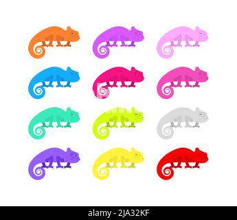 Chameleon mehrfarbigen Satz. Cartoon Reptile Symbol. Vektorgrafik Stock Vektor