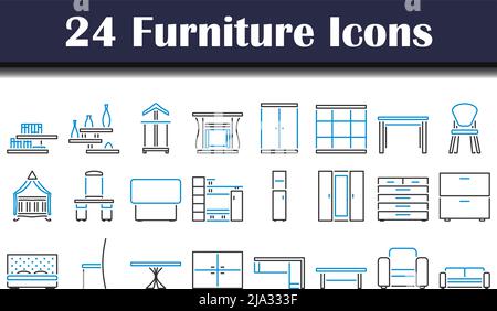 Symbolsatz Für Möbel. Editierbare Fett Formatigte Kontur Mit Farbfüllungsdesign. Vektorgrafik. Stock Vektor