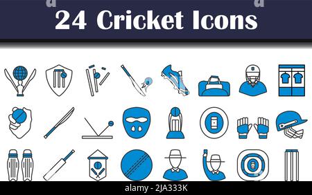 Cricket-Icon-Set. Editierbare Fett Formatigte Kontur Mit Farbfüllungsdesign. Vektorgrafik. Stock Vektor