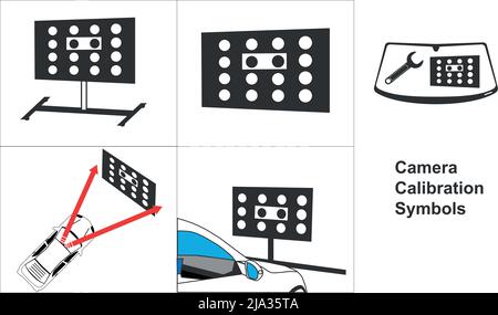 ADAS Kamera und Radar Kalibrierung Symbole und Symbole für Auto-Workshops Stock Vektor