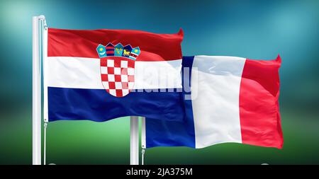 Moskau, Russland, 14. Juli 2018: Kroatien - Frankreich, FINALE der Fußball-Weltmeisterschaft, Russland 2018 Nationalflaggen. Stockfoto