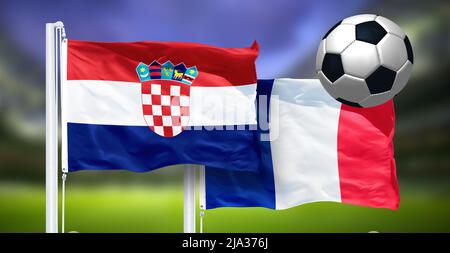 Moskau, Russland, 14. Juli 2018: Kroatien - Frankreich, FINALE der Fußball-Weltmeisterschaft, Russland 2018 Nationalflaggen. Stockfoto