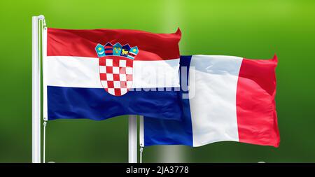 Moskau, Russland, 14. Juli 2018: Kroatien - Frankreich, FINALE der Fußball-Weltmeisterschaft, Russland 2018 Nationalflaggen. Stockfoto