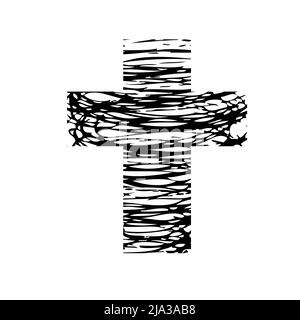 Abstraktes religiöses Kreuz aus Doodle-Linien. Vektorgrafik Stock Vektor