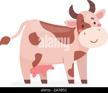 Lustige Kuh. Vektor-Illustration im Cartoon-Stil isoliert auf weißem Hintergrund..Spotted Kuh lächelt. Flaches, minimalistisches Bild Stock Vektor