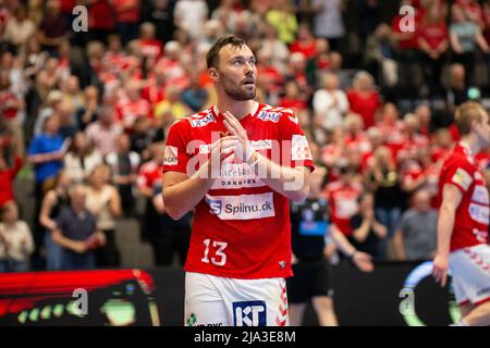 Aalborg, Dänemark. 25., Mai 2022. Nikolaj Laeso (13) von Aalborg Handball im dänischen HTH Herreliga-Spiel zwischen Aalborg Handball und Bjerringbro-Silkeborg Handball in der Jutlander Bank Arena in Aalborg. (Foto: Gonzales Photo - Balazs Popal). Stockfoto