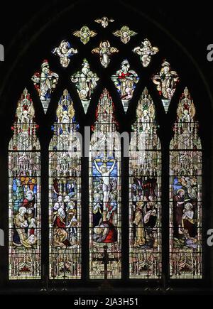 Buntglasfenster von Percy Bacon & Brothers mit Szenen aus dem Leben Christi, St. James Church, Hanslope, Buckinghamshire Stockfoto