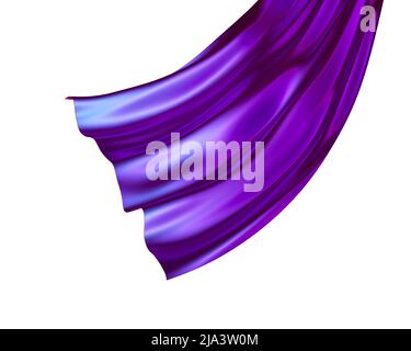 3D Render, abstrakt violett drapiert hängend, Clip Art isoliert auf weißem Hintergrund, lila Mode Textil winken. Seidentuch, Design-Element Stockfoto