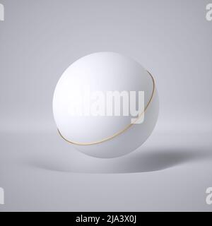 3D Render, abstrakter weißer Hintergrund, minimales Konzept, sauberer Stil. Schwebende Kugel, schwebende Kugel, fliegende Blase. Schwerkraft-Konzept. Bohrung, Grübchen, Stockfoto