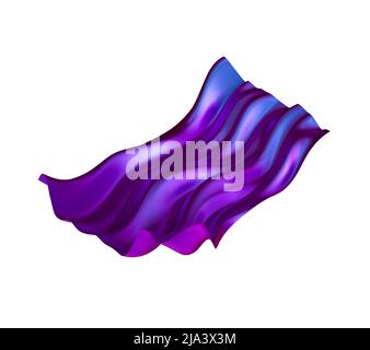 3D Render, abstrakt violette Drapiery Clip Art isoliert auf weißem Hintergrund, lila Mode Textil winken, schweben, fliegen. Seidenstoff, Stockfoto