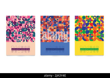 Abstraktes Bauhaus-Muster, geometrischer Hintergrund, Vektorkreis, Quadrat-, Dreieck- und Kreisform. Farbiger Bauhaus-Muster, Hintergrund, Plakat Stock Vektor