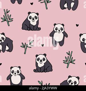 Nahtloses Vektor-Muster mit niedlichem Panda auf rosa Hintergrund. Einfache Cartoon Tier Tapete Design. Dekorative Teddybär Mode Textil. Stock Vektor