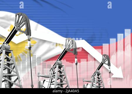 Philippinisches Konzept der Ölindustrie, industrielle Illustration - tiefere Grafik im Hintergrund der philippinischen Flagge. 3D Abbildung Stockfoto